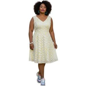 ModCloth White Yellow Floral Lace Fit & Flare Dress Spring Garden Plus Size 2X